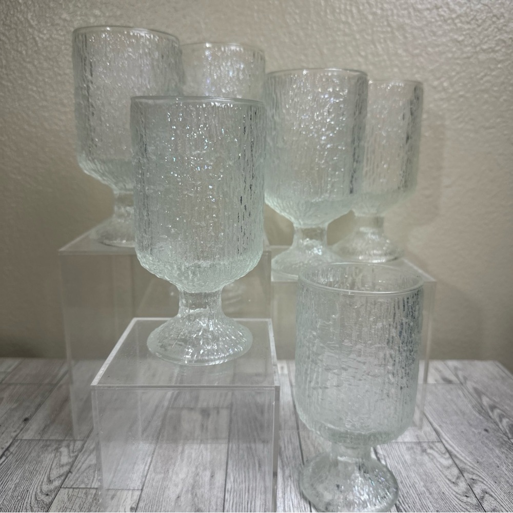 Vintage Indiana Glass‎ Footed Wine/Drink Glass Set of 6 Textured Icicle 5.25"h